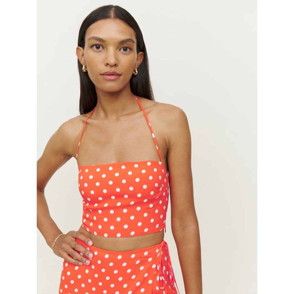 Reformation Voyage Top Orange Polka Dot Size 12 NWT